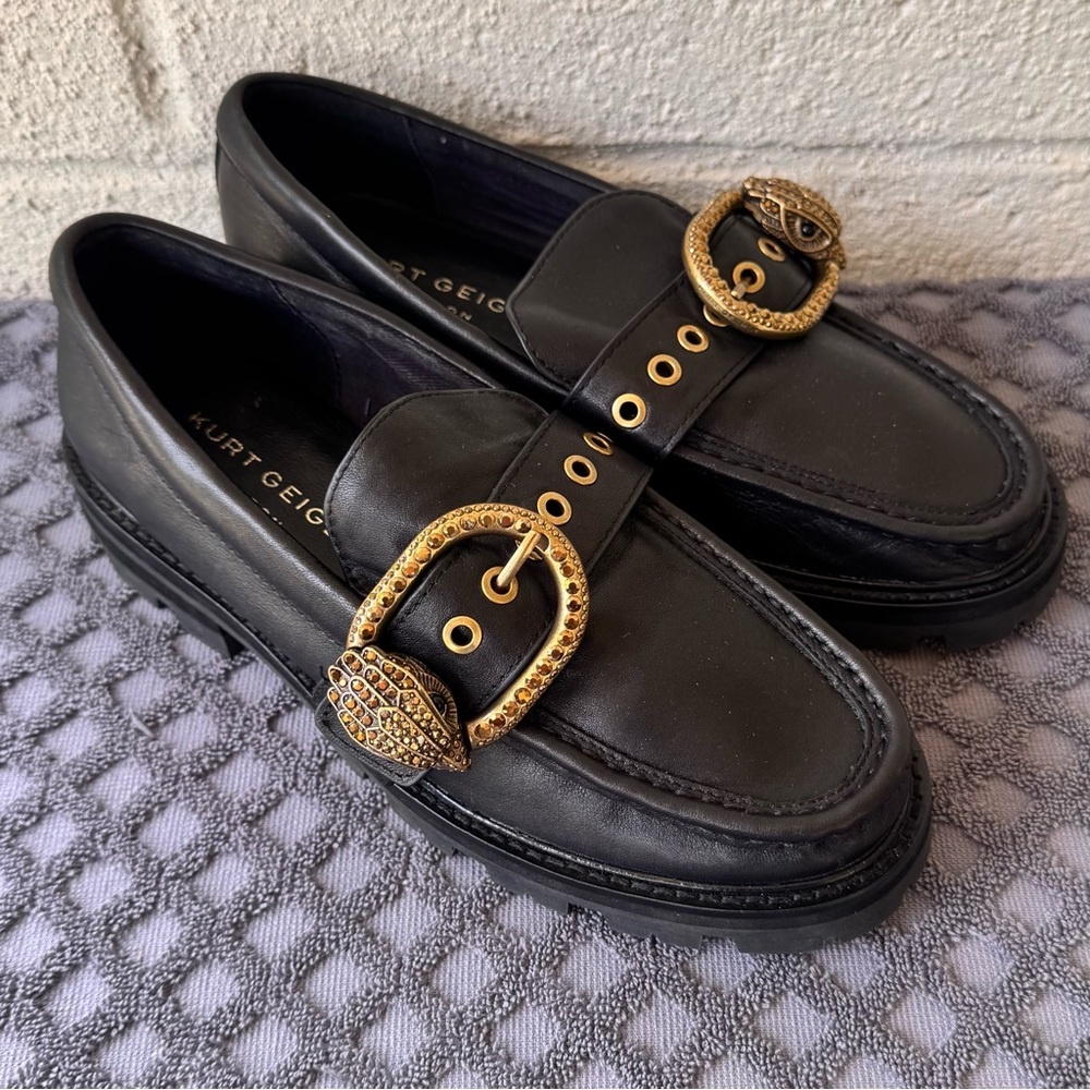Kurt Geiger London Mayfair Chunky Loafers in black leather Size 7.5